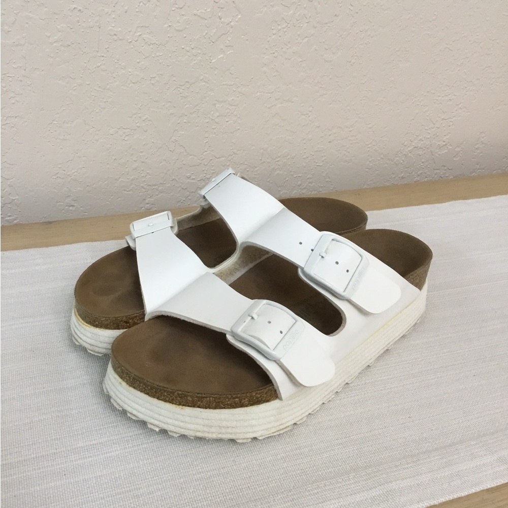 Papillio White Double-Buckle Platform Sandals